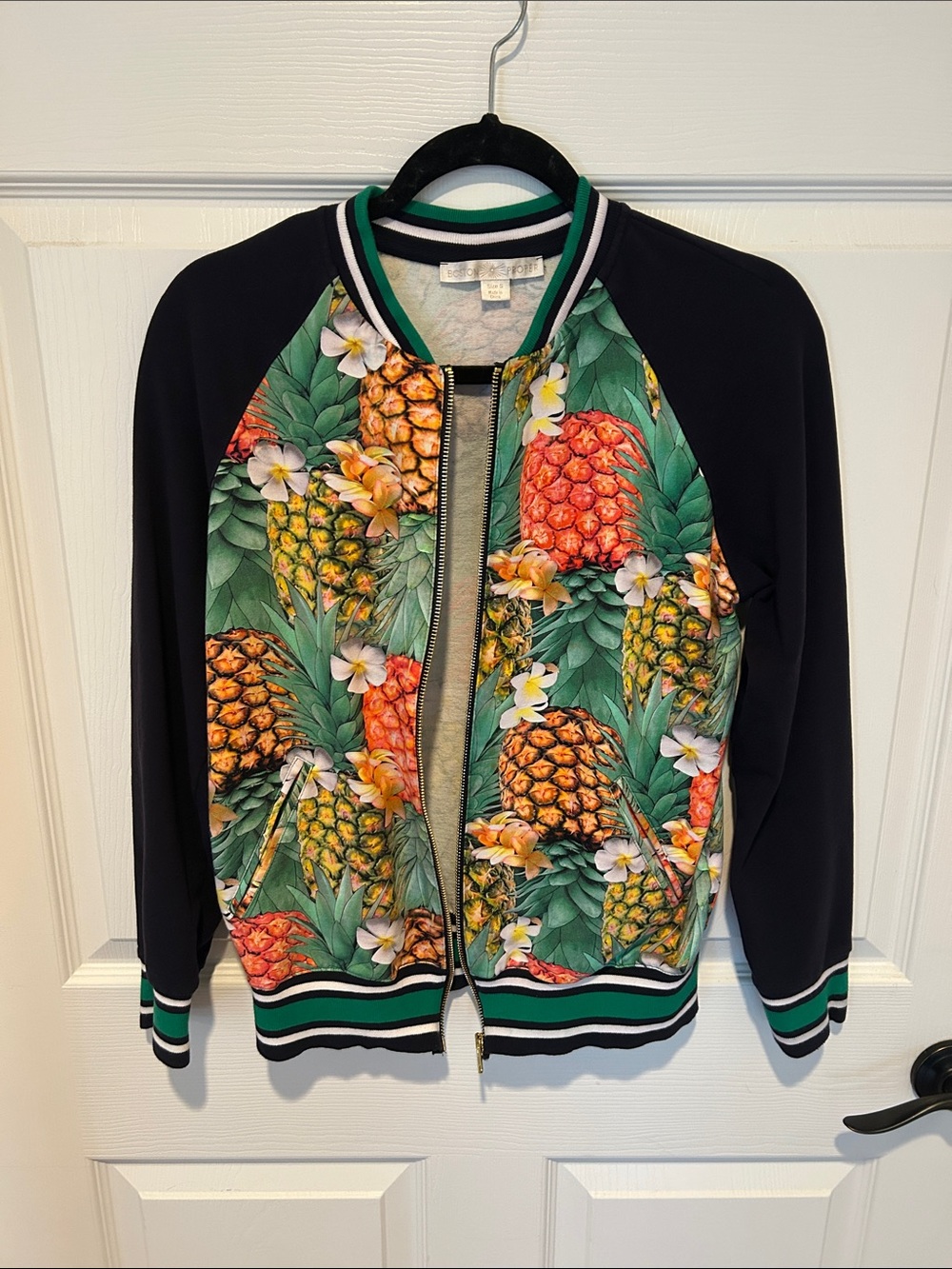 Boston Proper Bomber Jacket with Tropical Pineapple Print - Picture 7 of 9